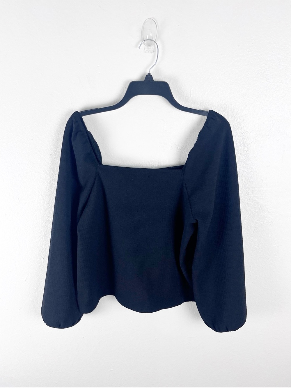 MADEWELL Black Crepe Square Neck Puff Sleeves Crop Top Medium Preppy Casual Boho